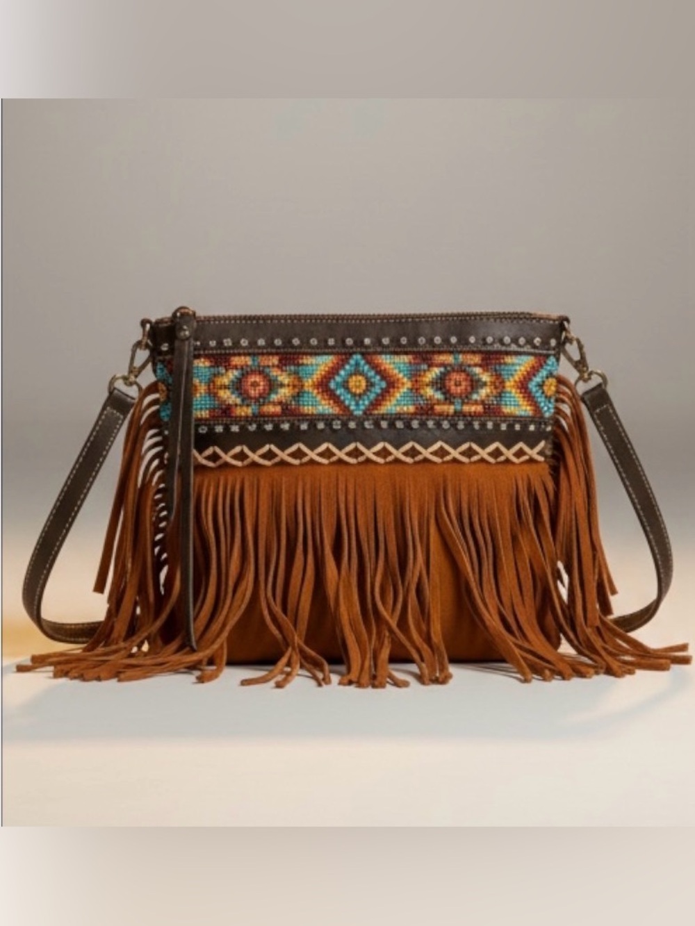 Montana West Embroidered Aztec Fringe Collection Small Satchel NWT